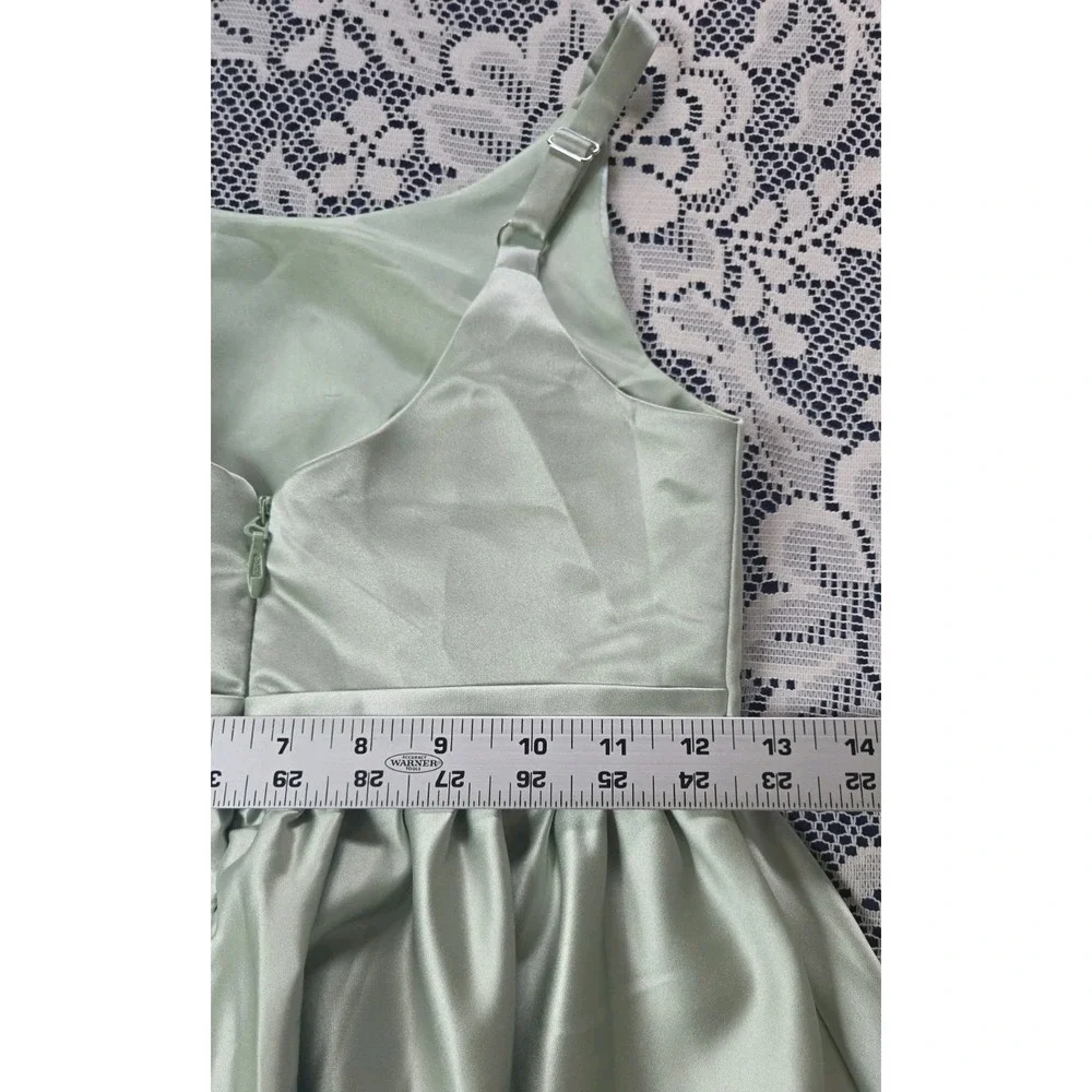 Girls Satin Maxi Dress 8 Green Detachable Bow Adjustable Straps Formal  NWT